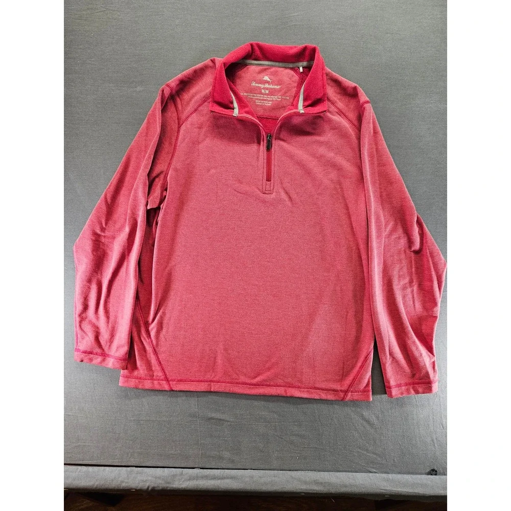 Tommy Bahama Mens Red Marl Quarter Zip Pullover Textured Sweatshirt (Sku 143)